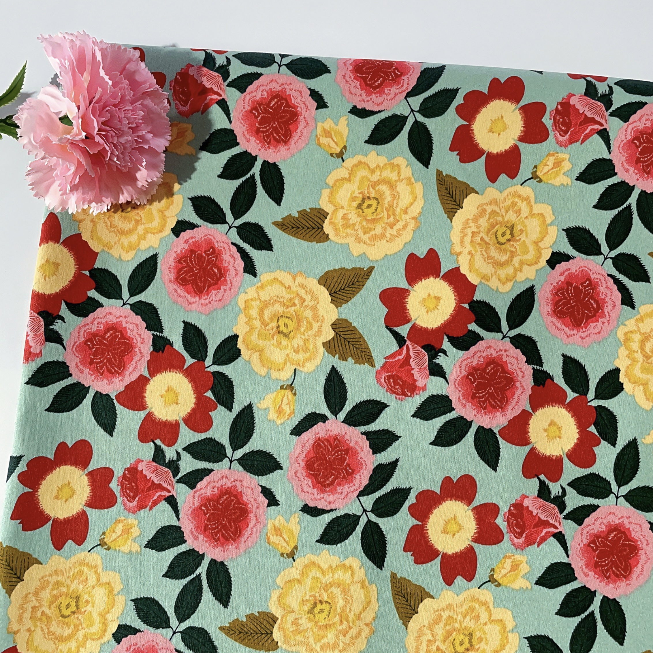 Vintage Sewing Textile - Vintage Floral Printed Satin 100% Cotton