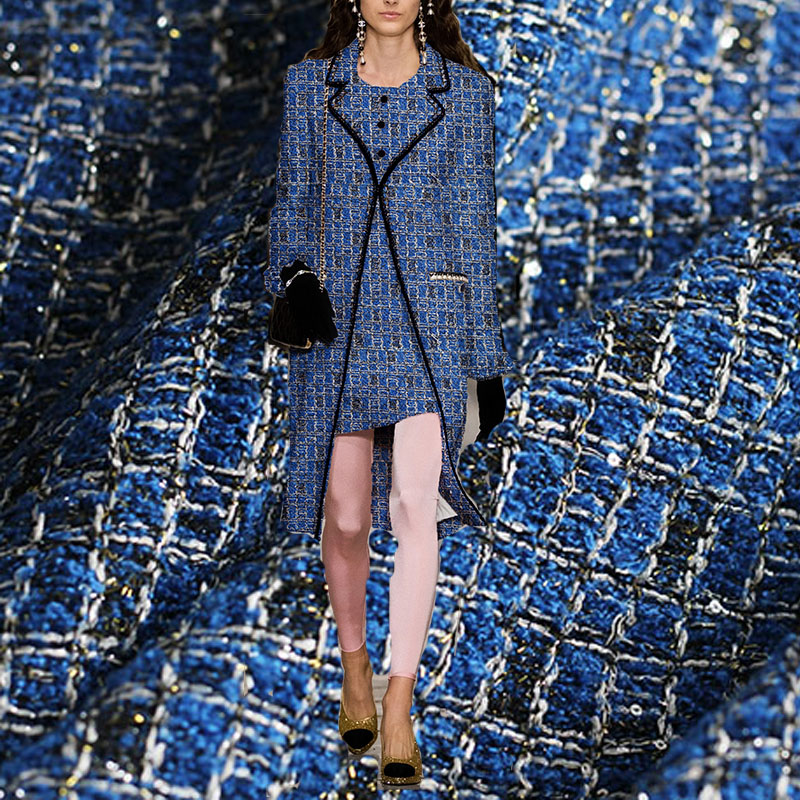 Blue Color Lattice Pattern Yar - Sewing Tweed のレビューと価格