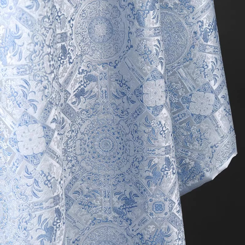 Sky Blue Jacquard Sewing Fabri - Vintage Sewing Textile のレビューと価格