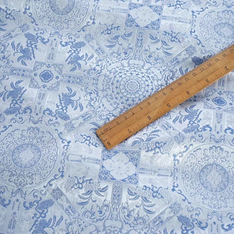 Sky Blue Jacquard Sewing Fabri - Vintage Sewing Textile のレビューと価格