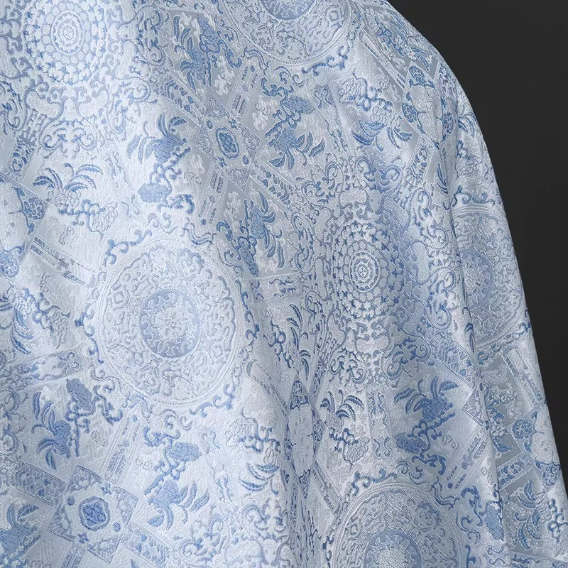 Sky Blue Jacquard Sewing Fabri - Vintage Sewing Textile のレビューと価格
