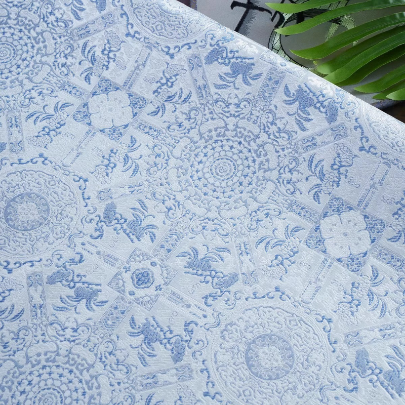 Sky Blue Jacquard Sewing Fabri - Vintage Sewing Textile のレビューと価格