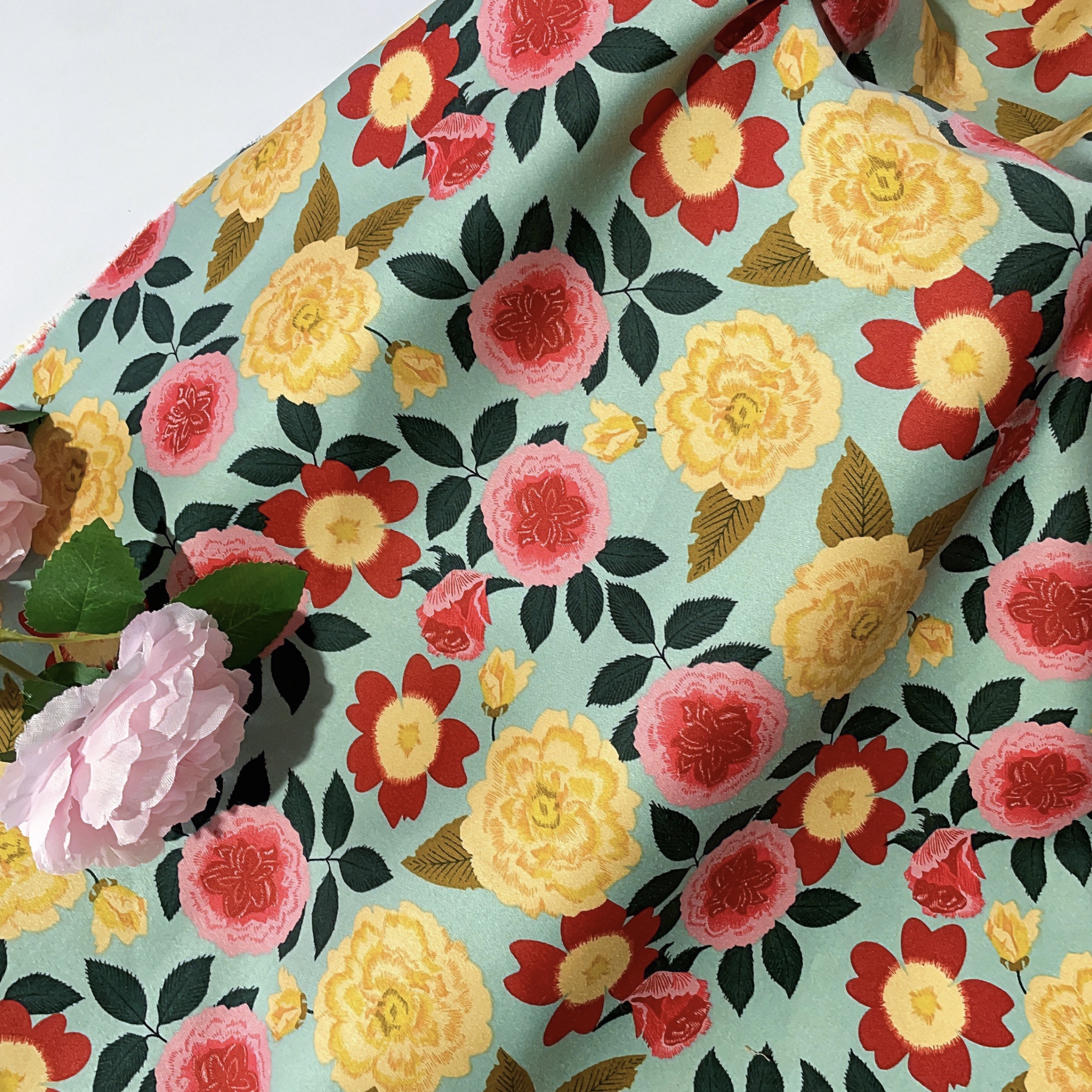 Vintage Floral Printed Satin 1 - Vintage Sewing Textile のレビューと価格