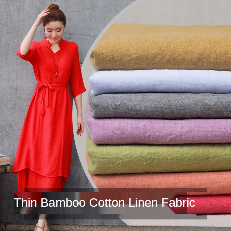 Thin Bamboo Linen Cotton Fabri - Vintage Sewing Textile のレビューと価格
